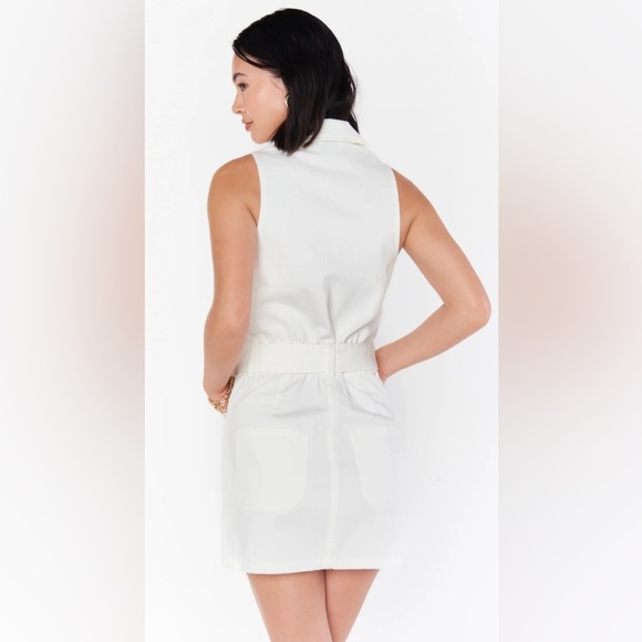 Show Me Your MuMu White Tank Denim Dress With White and Gold Belt - Picture 2 of 7